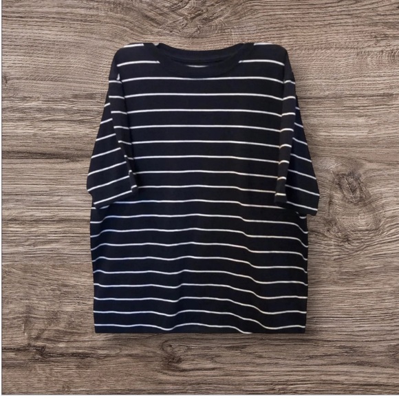 LANDS’ END NWOT BOYS TSHIRT TOP SHIRT SUMMER CASUAL NAVY BLUE STRIPES SIZE 10 12 - Picture 1 of 4